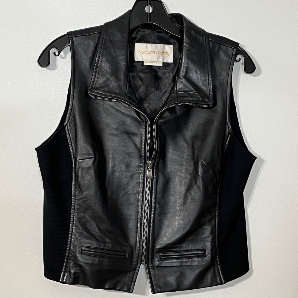 Black Leather Zip-Front Sleeveless Jacket